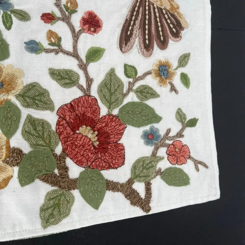 Hummingbird floral embroidered throw pillow case